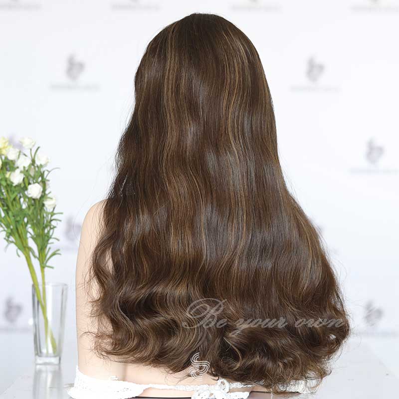 Natural Wavy European Hair Chestnut Lace Top Wig