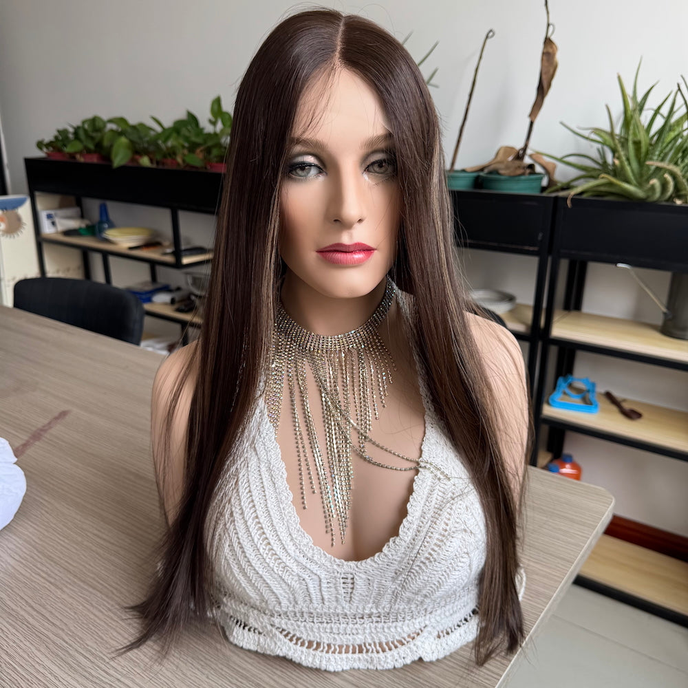 Brown Base with Bold Blonde Streaks Lace Top Wig