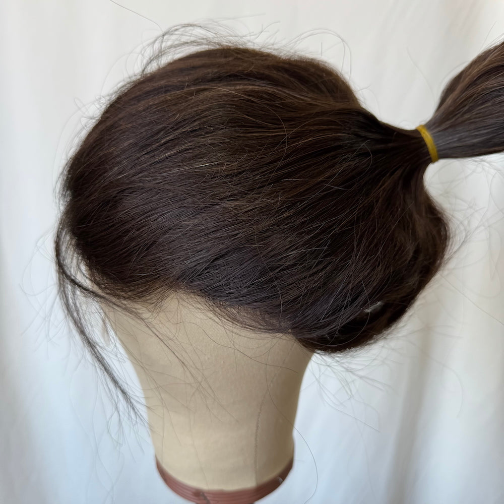 Ponytail Wig Lace Top Sheitel in Natural Wavy Dark Brown