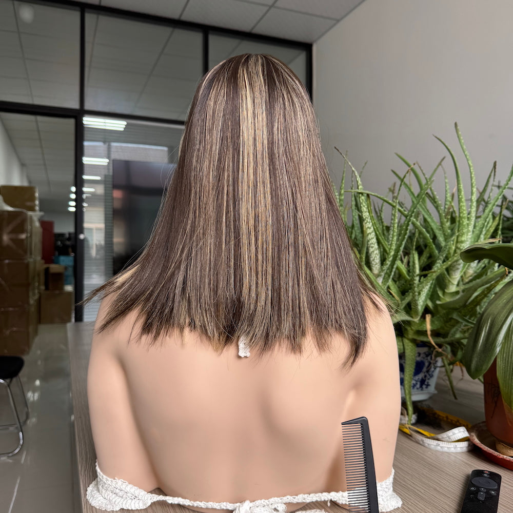 Brown Highlight Silk Skin Top Wig 14'' XS Size