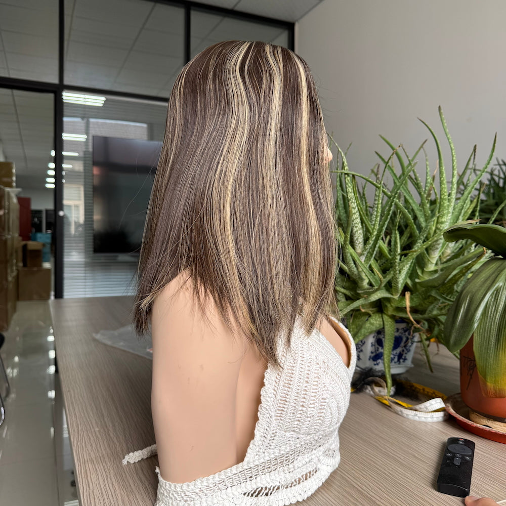 Brown Highlight Silk Skin Top Wig 14'' XS Size