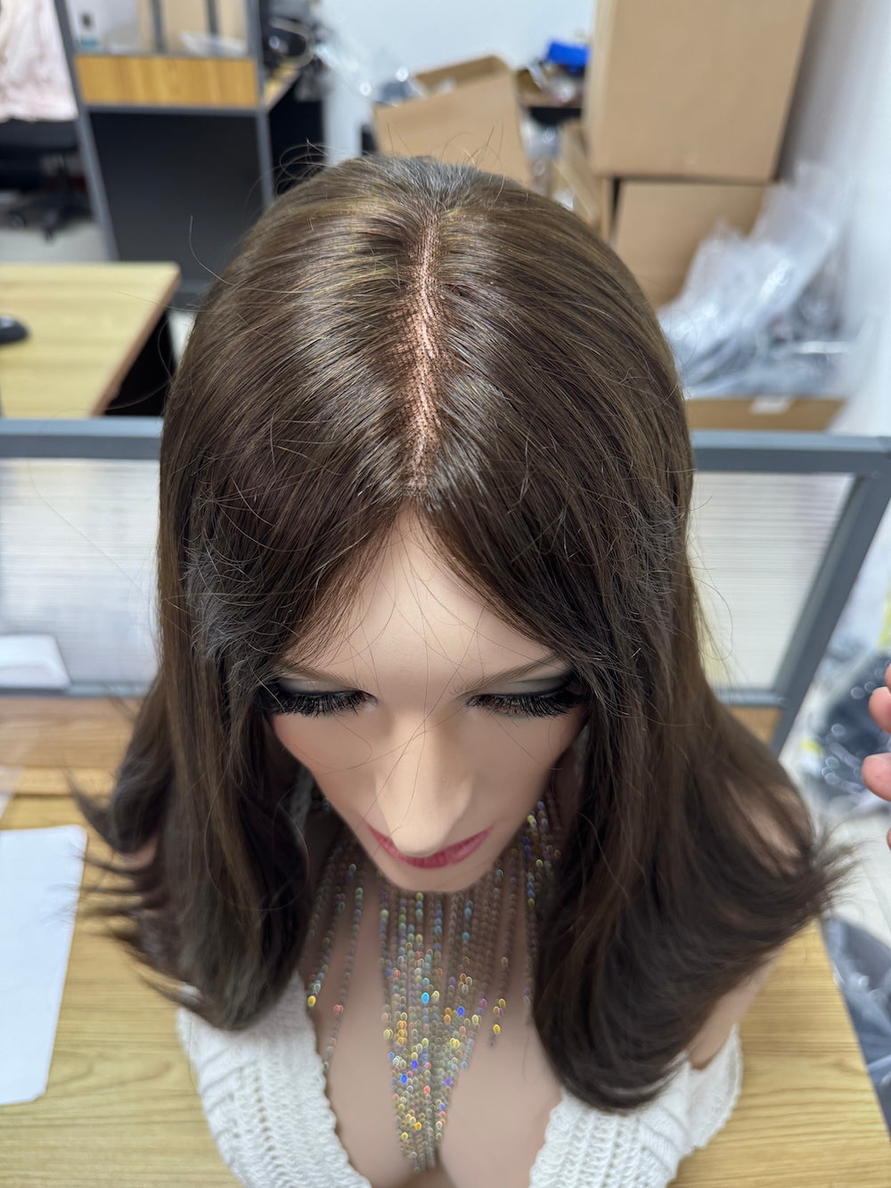 Brown hair mono top wig