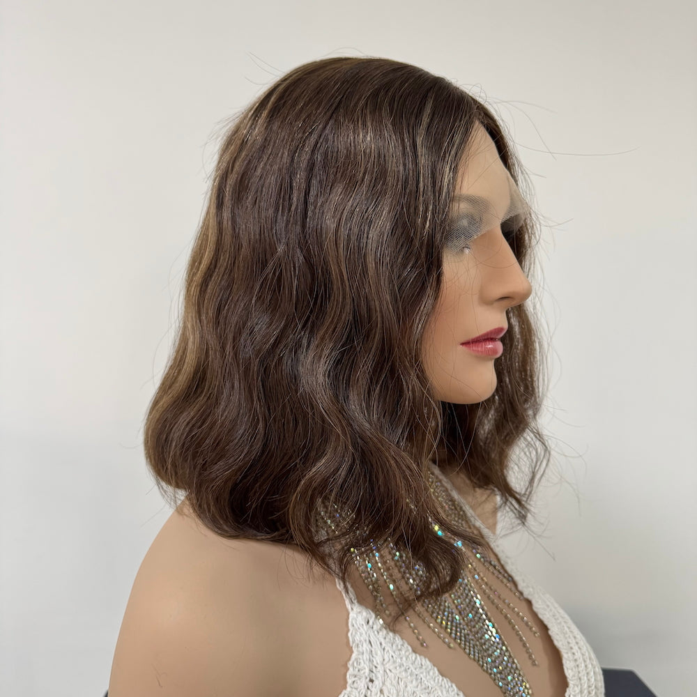 Rich Chestnut Brown with Soft Blonde Streaks Lace Top Wig