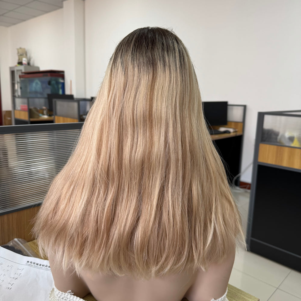 Luxury Human Hair Top Lace Wig Platinum Blonde