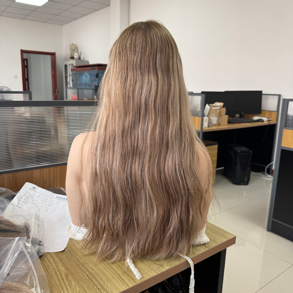 Rooted Ash Blonde with Light Platinum Ends Lace Top Wig