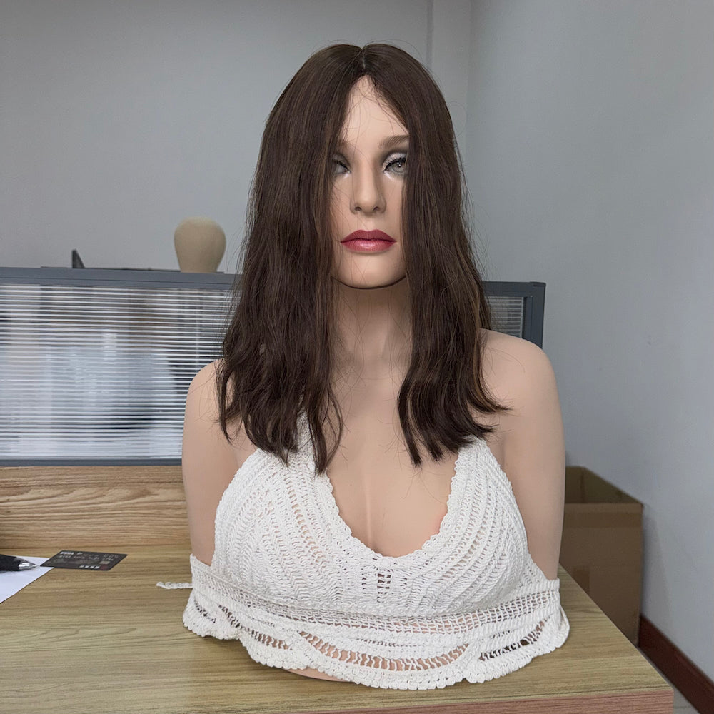 Natural Brown Skin Top Sheitel with Soft Highlights