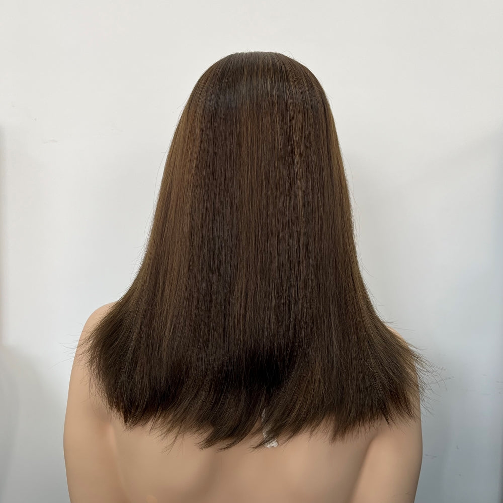 A rich chestnut brown lace top wig