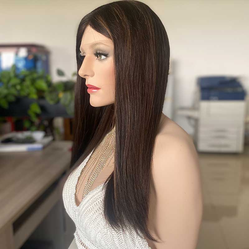 Silk Illusion Brunette Highlight Lace Top Wig