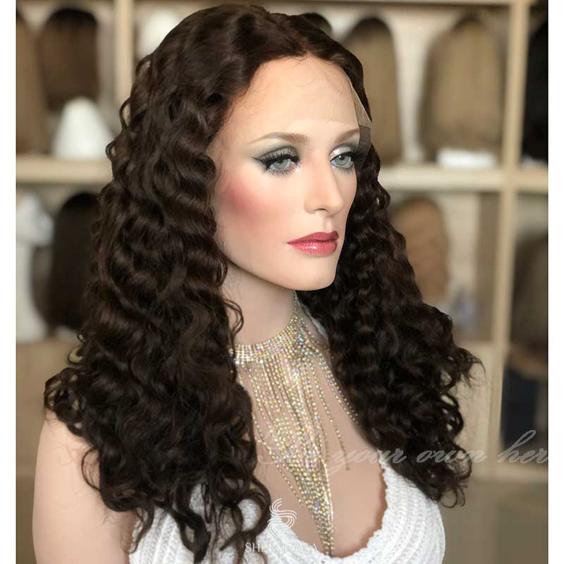 Medium Brown Curly Lace Top Wig