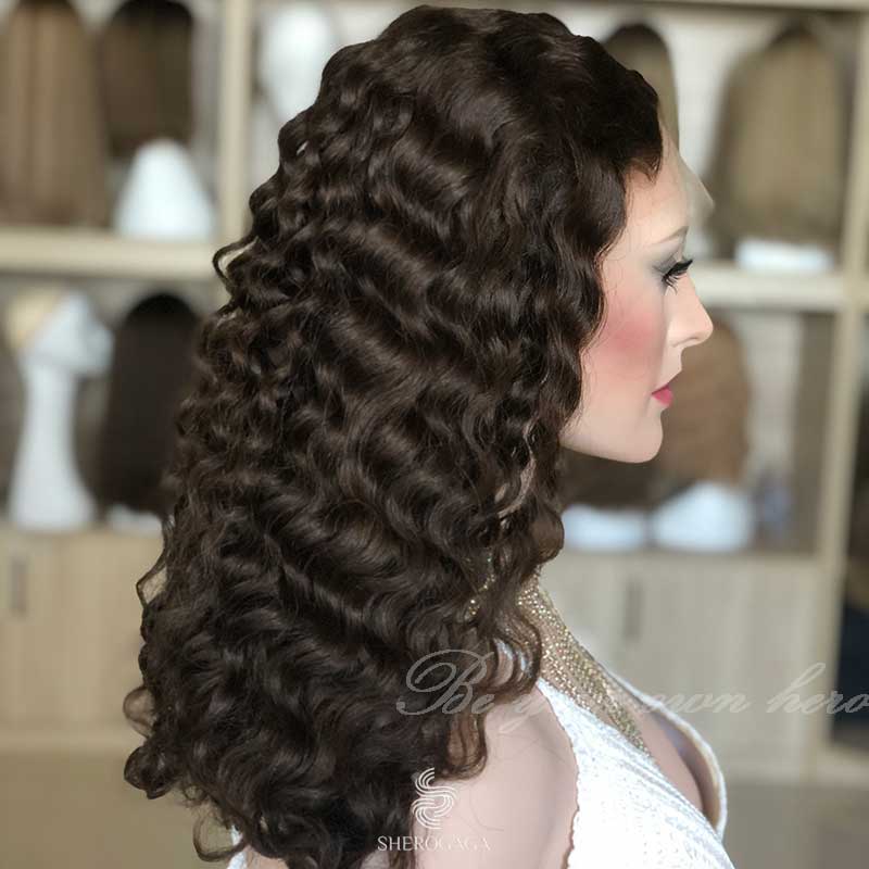 Medium Brown Curly Lace Top Wig