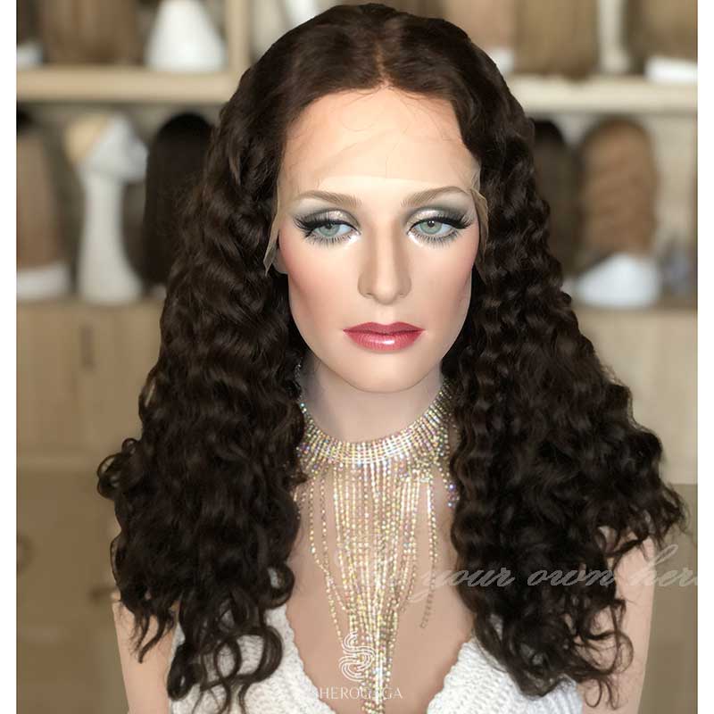 Medium Brown Curly Lace Top Wig