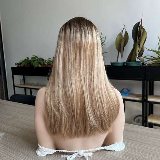 Lace top wig Beige Blonde with Platinum Babylights
