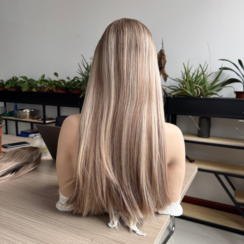 Rooted Ash Blonde with Light Platinum Ends Lace Top Wig