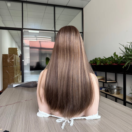 Warm Brown Balayage with Subtle Golden Streaks Lace Top Wig