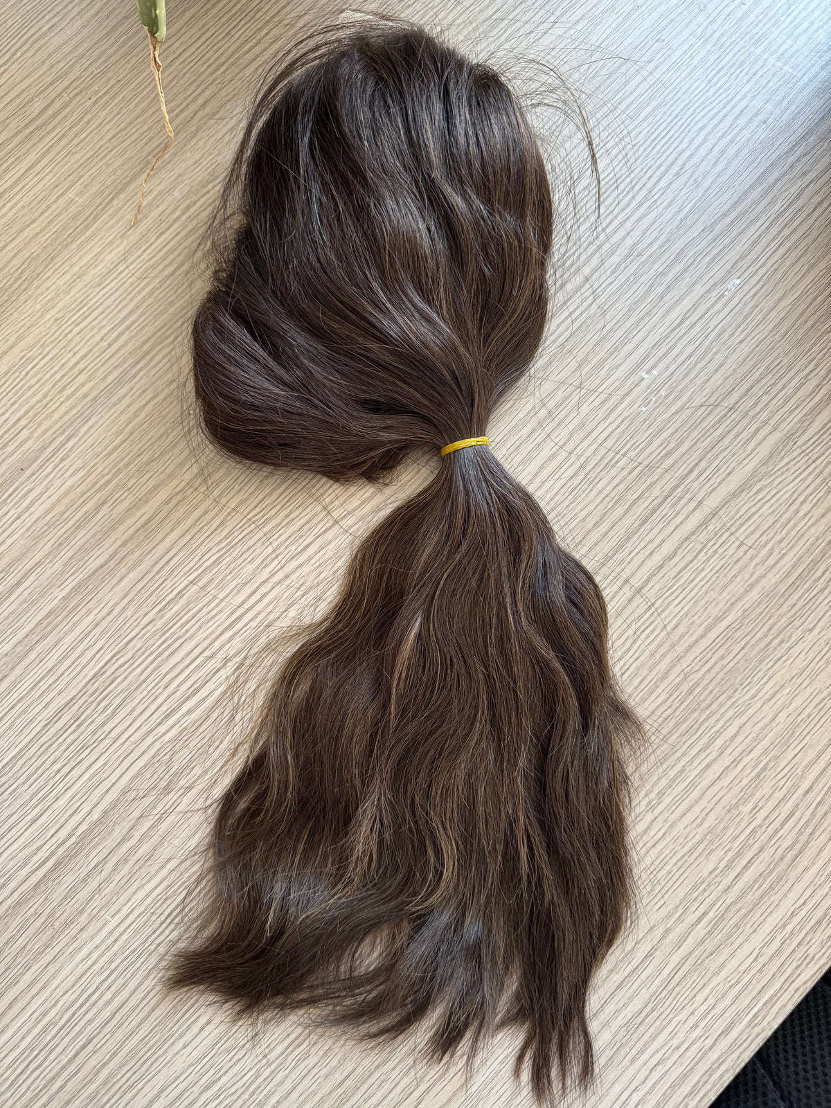 Ponytail Wig Lace Top Sheitel in Natural Wavy Dark Brown