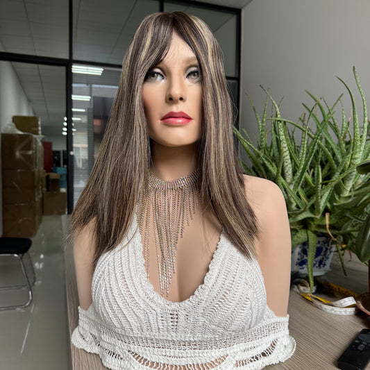 Brown Highlight Silk Skin Top Wig 14'' XS Size