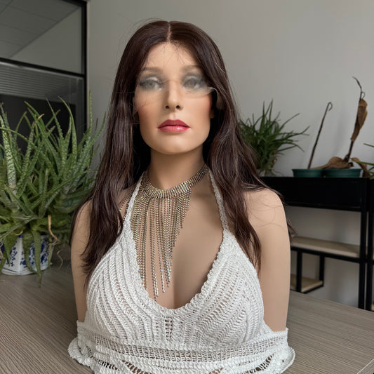 Lace Top Sheitel Natural Brown with Subtle Highlights Comfortable and Modest