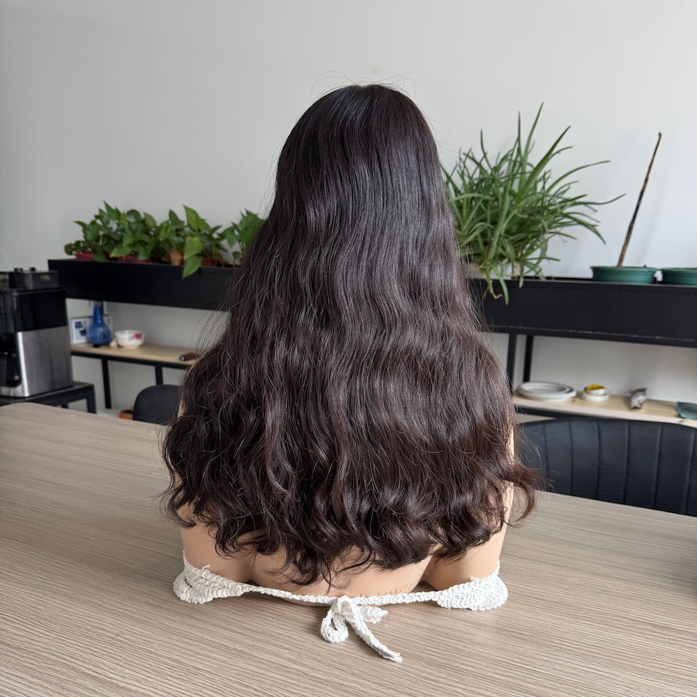 Darkest brown wavy lace top wig