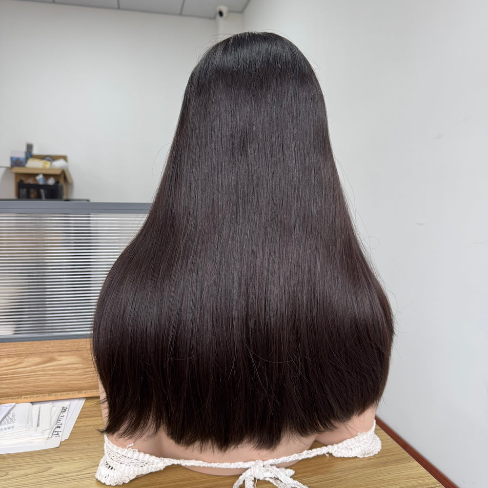 Darkest brown chocolate sleek lace top wig