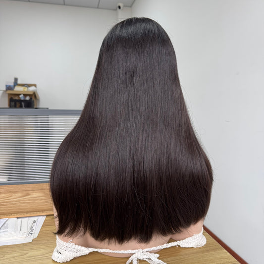 Darkest brown chocolate sleek lace top wig