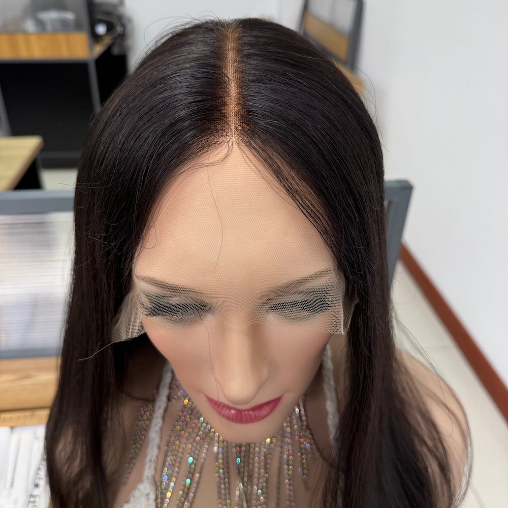 Darkest brown chocolate sleek lace top wig