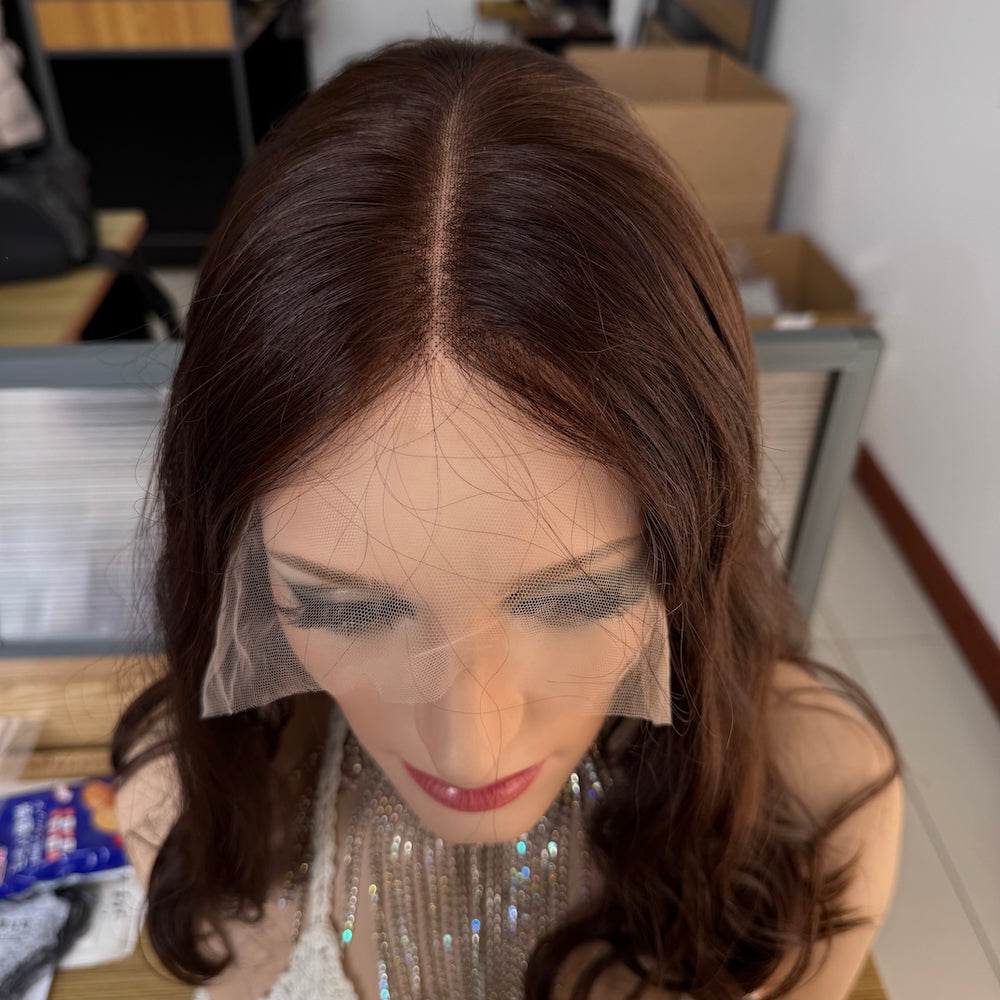 Elegant Brown Lace Top Wig for Jewish Women with Loose Curls