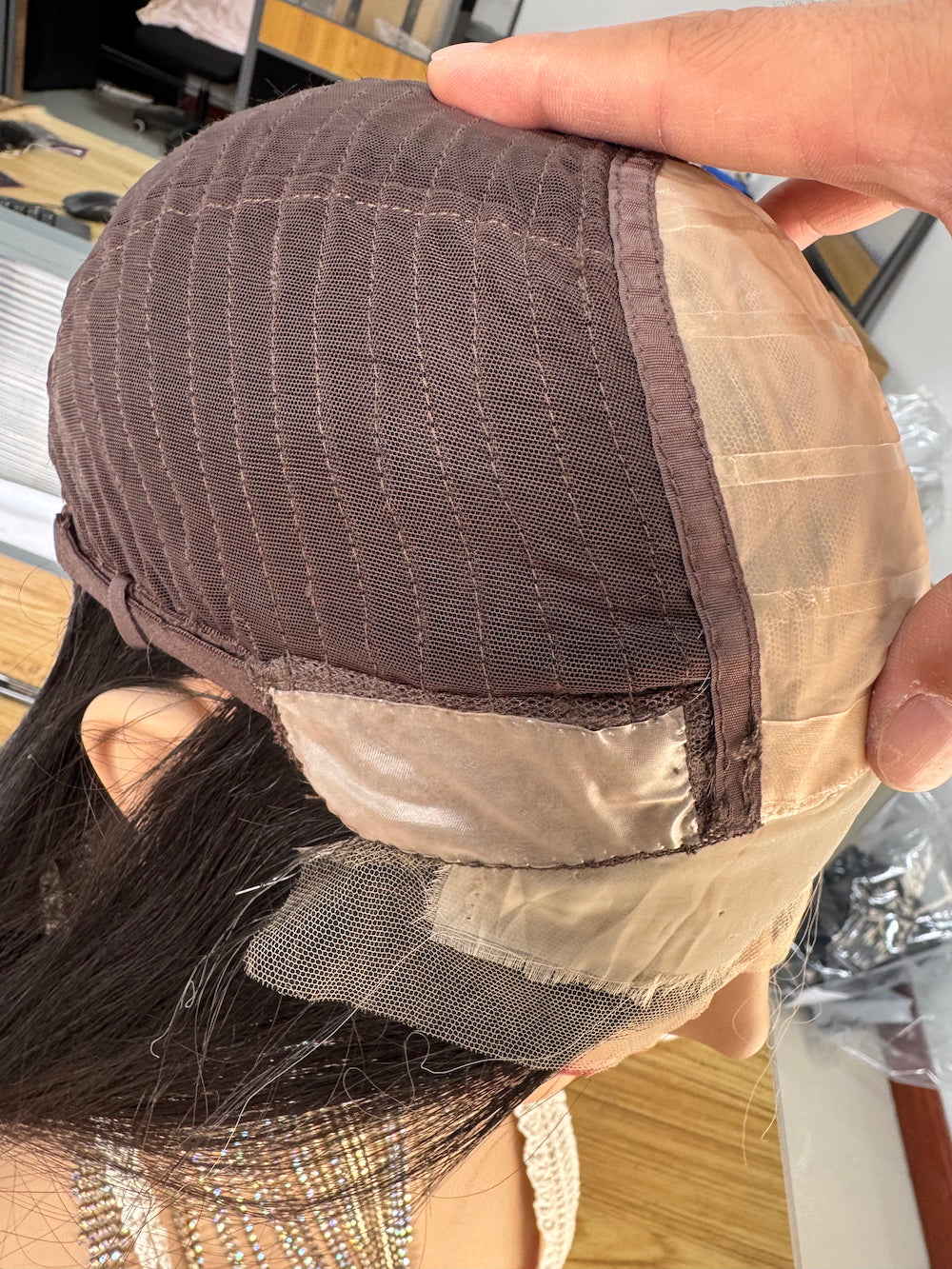 Sleek hair lace top wig linered with PU