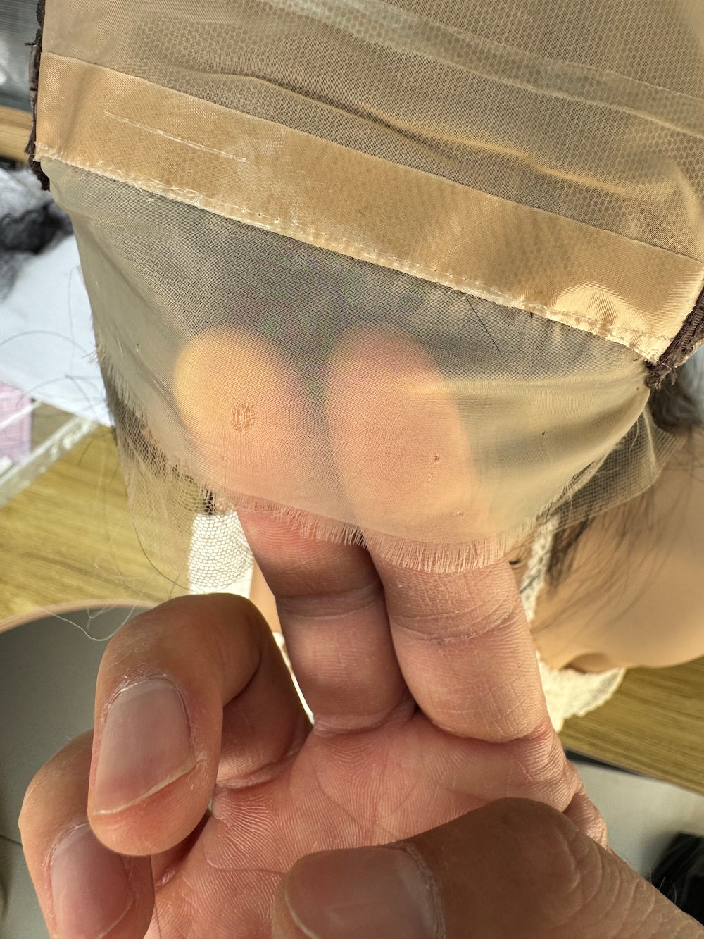 Sleek hair lace top wig linered with PU