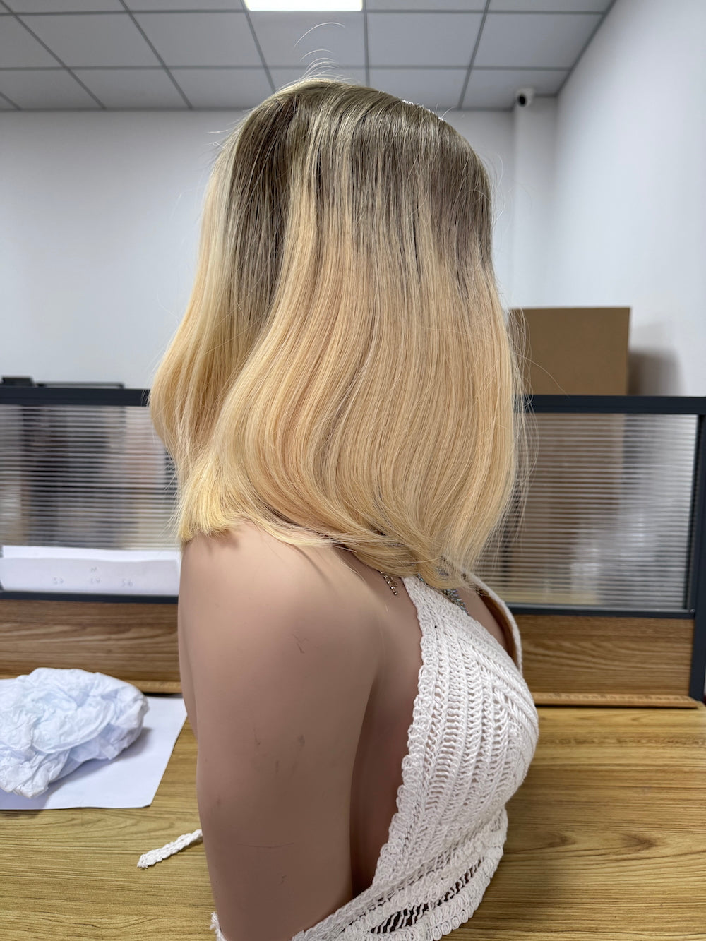 Soft Blonde Ombre Wig with Dark Roots