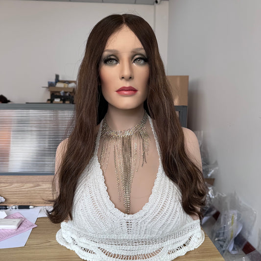 Brunette base with light blonde highlights lace top wig