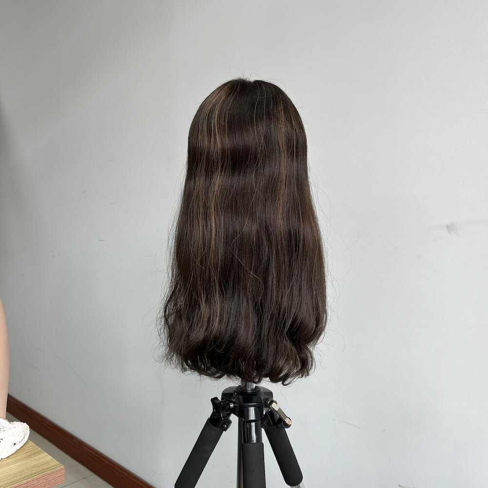 Off-black base with subtle highlights lace top wig