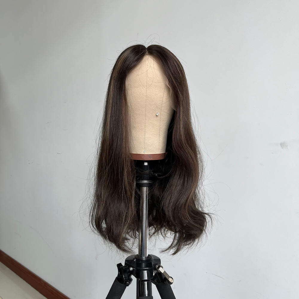 Off-black base with subtle highlights lace top wig