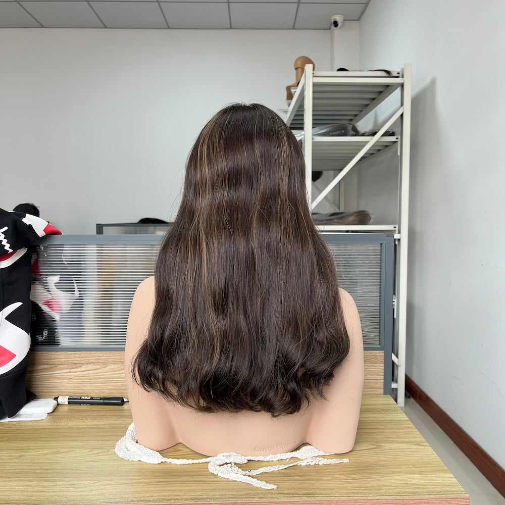Off-black base with subtle highlights lace top wig