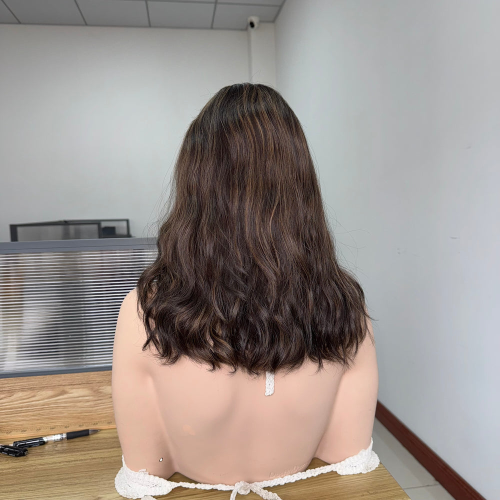 Brown with subtle highlights wavy lace top wig