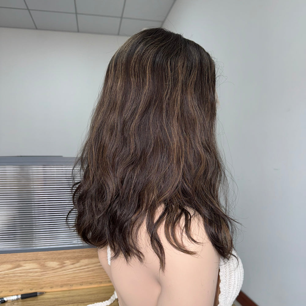 Brown with subtle highlights wavy lace top wig