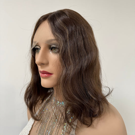 Rich Chestnut Brown with Soft Blonde Streaks Lace Top Wig