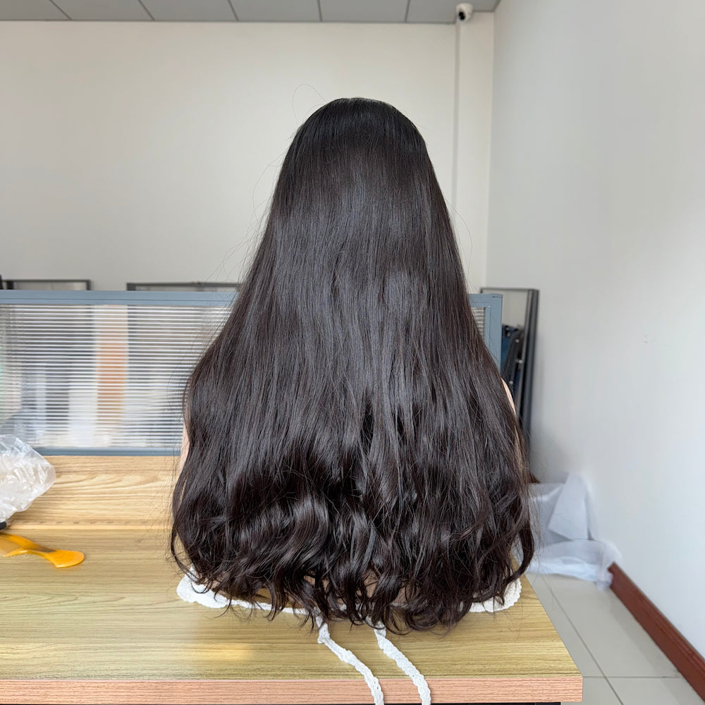 Natural dark brown loose wave style lace top wig