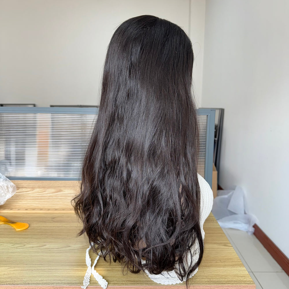 Natural dark brown loose wave style lace top wig