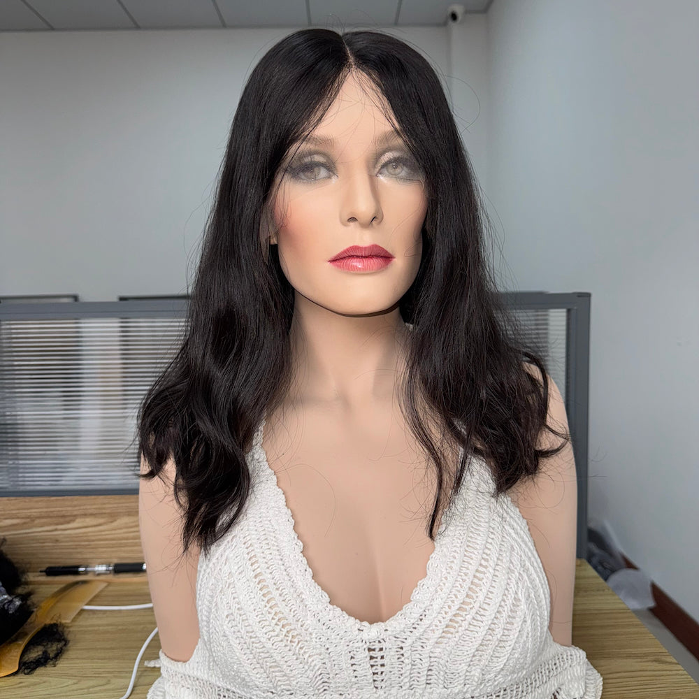 Dark brown natural wavy lace top wig