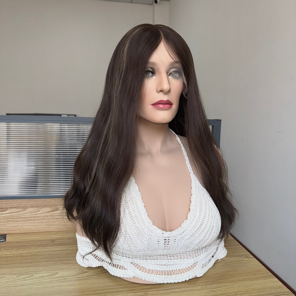 Natural Brunette with Delicate Caramel Dimension Lace Top Wig