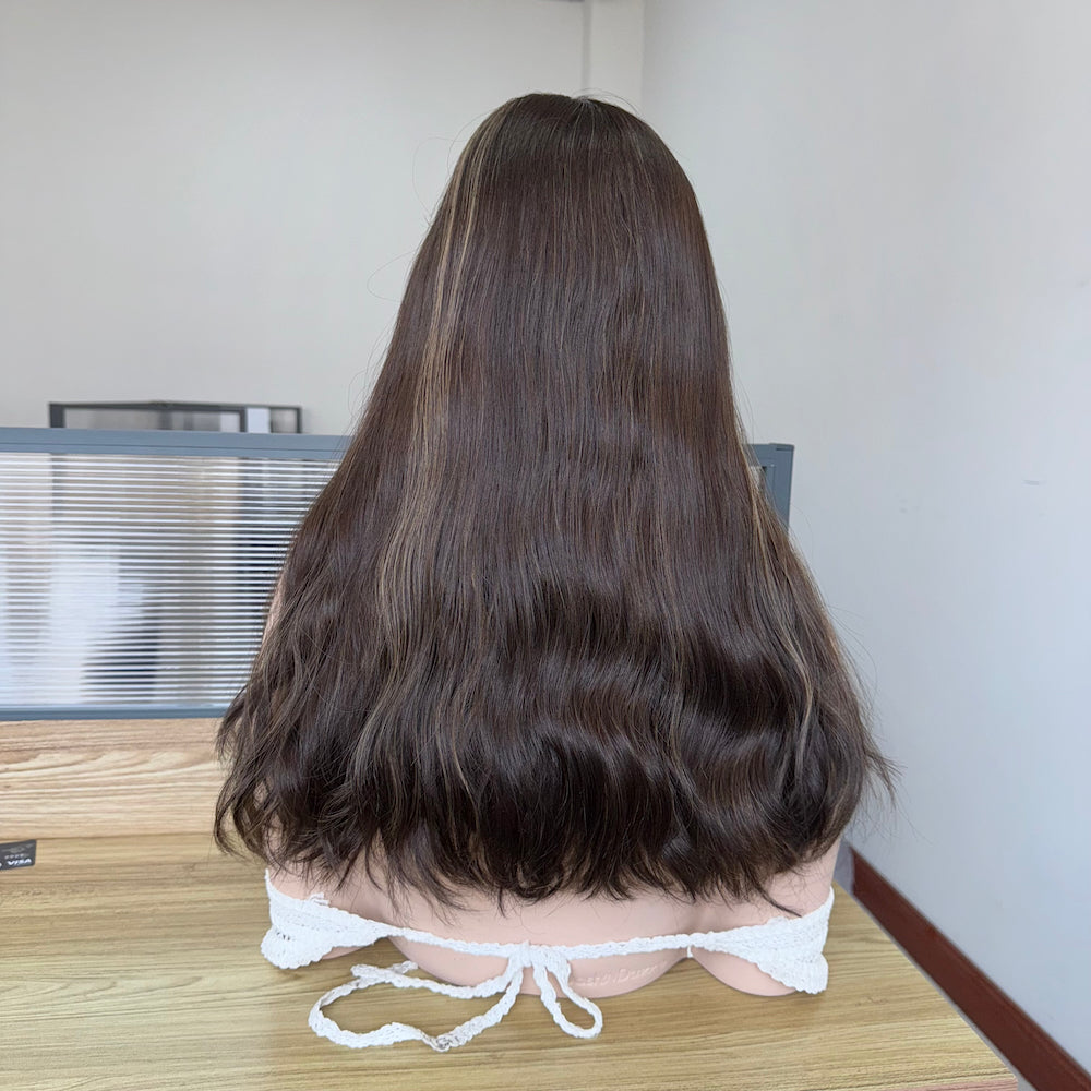 Natural Brunette with Delicate Caramel Dimension Lace Top Wig