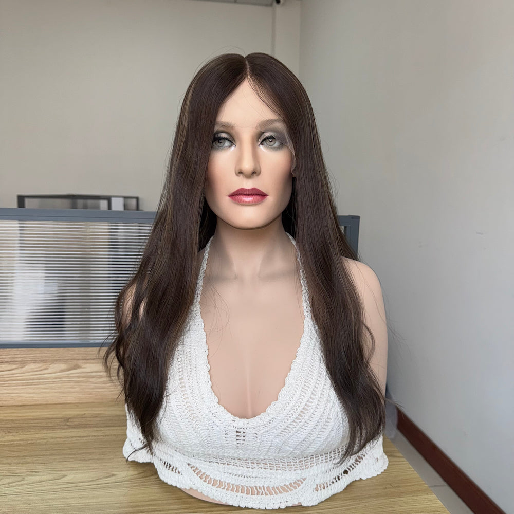 Natural Brunette with Delicate Caramel Dimension Lace Top Wig