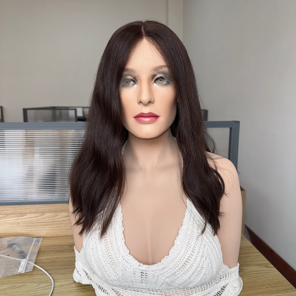 natural brunette with a hint of chestnut warmth lace top wig
