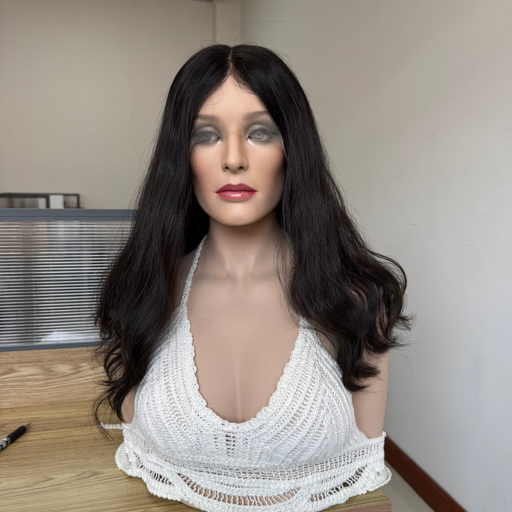 Darkest brown natural wavy lace top wig
