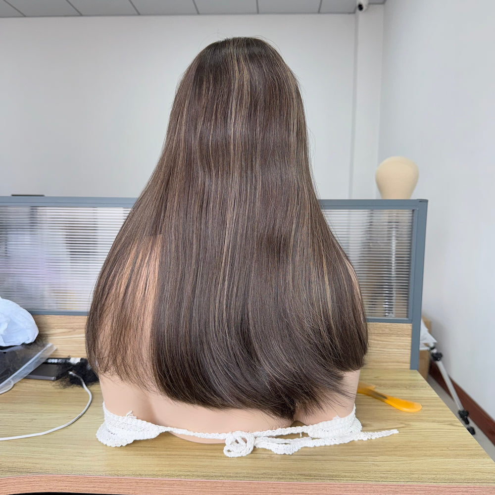 Warm brown with highlights lace top wig