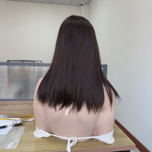 Brown sleek European hair lace top wig