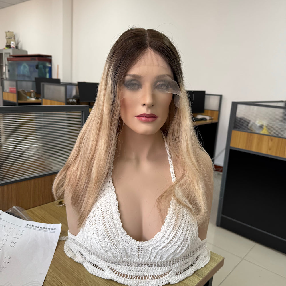 Luxury Human Hair Top Lace Wig Platinum Blonde