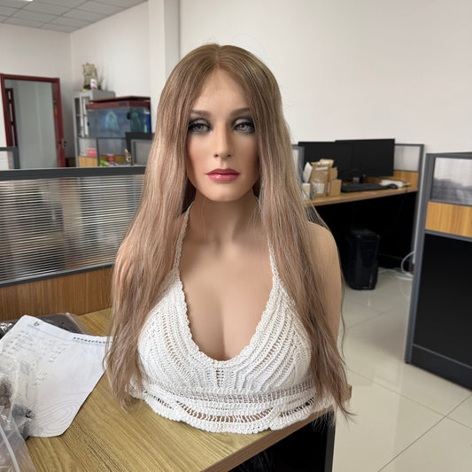 Rooted Ash Blonde with Light Platinum Ends Lace Top Wig