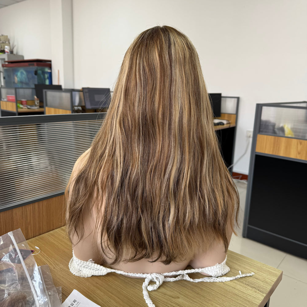 Dirty Blonde with a rich brown base lace top wig