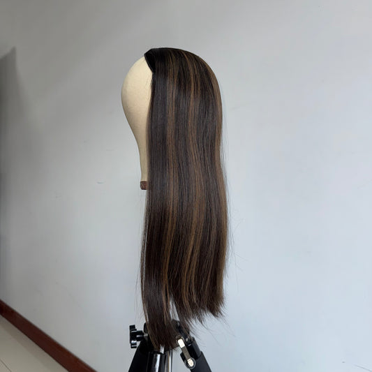 sleek virgin hair dark brown with subtle highlight fall